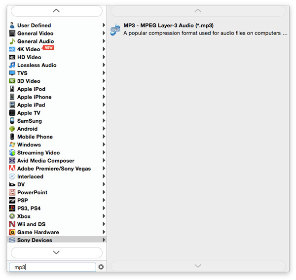 Select the output audio format