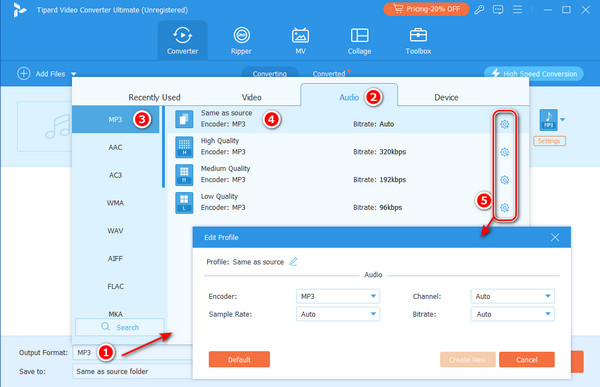 Converter Set MP3 Output Format And Edit Profile