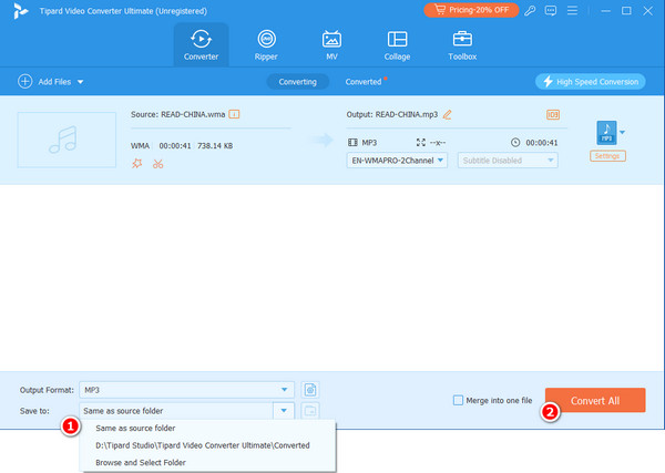 Specify Final Path And Convert WMA to MP3