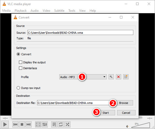 VLC Choose Output MP3 And Browse Final Path