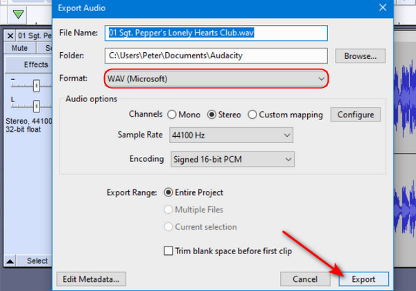 Export Button Audacity