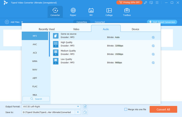 Choose MP3 As File Format