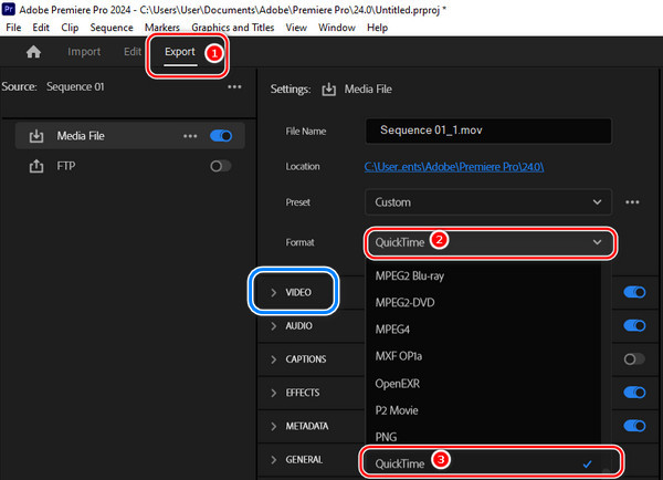 Export As MOV in PR