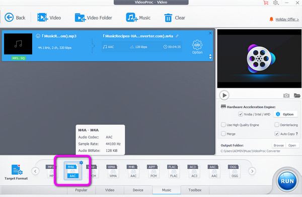 Select M4A File Format