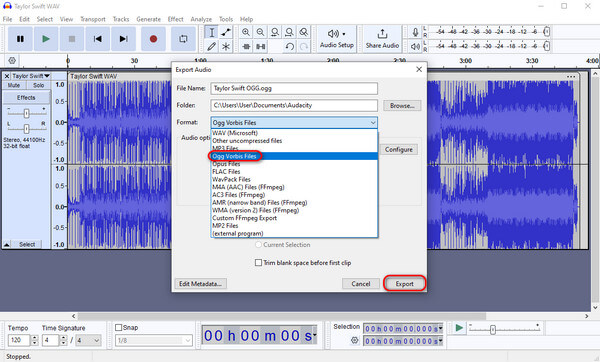 Audacity WAV to OGG