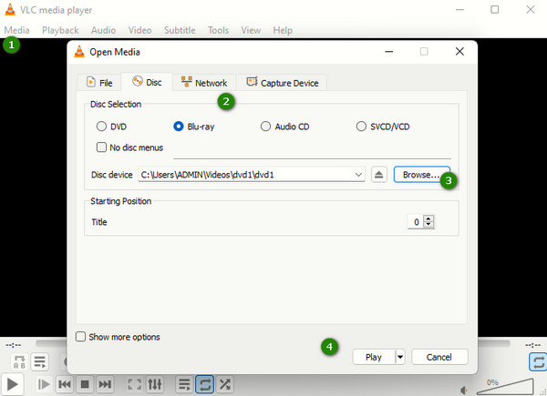 VLC Blu-Ray Player Playback