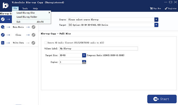 Interface of Videobyte Blu Ray Copy