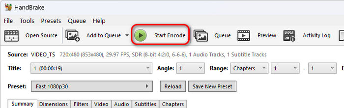 Start Encode Handbrake