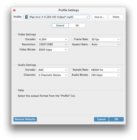 Adjust output settings