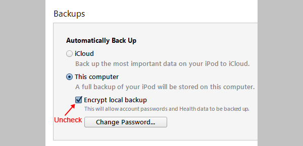 Encrypt local backup