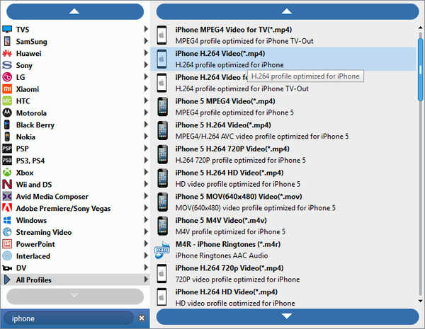 Choose H264 output file