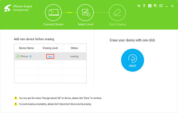 Choose erasing level