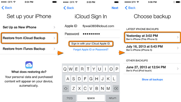 Restore iPhone from iCloud backup