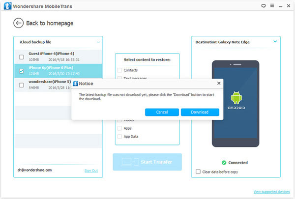 Download the latest iCloud backup file