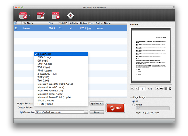 Choose output format