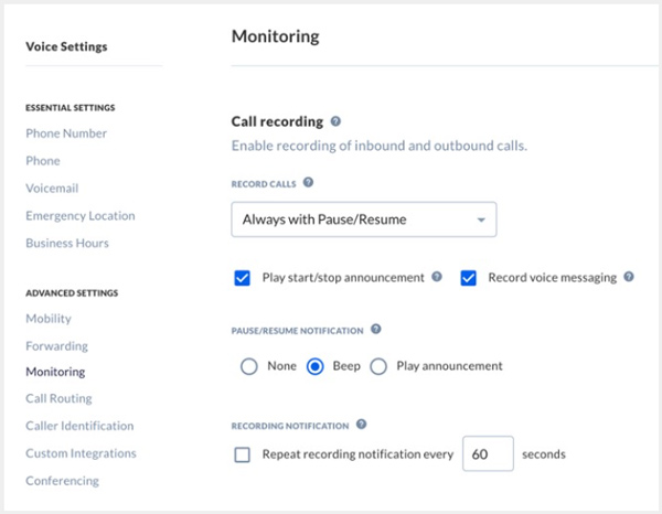 Default Nextiva Recorder