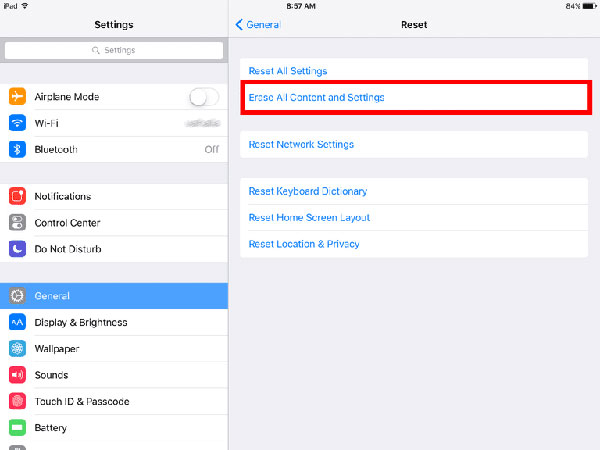 Reset iPad via Settings