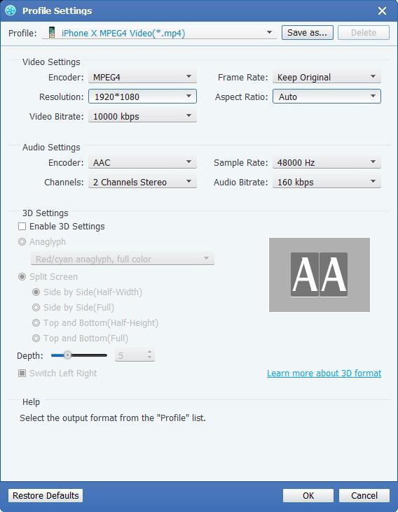 Choose output iPhone format