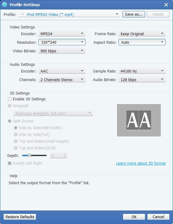 Choose output iPod format