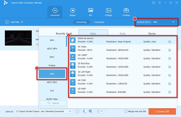 Choose MKV Output