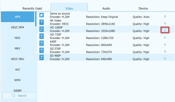 Make Profile Custom Settings for MP4