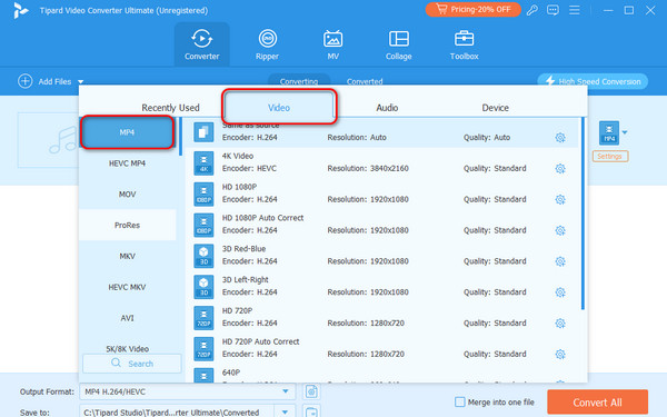 Select MP4 As Format