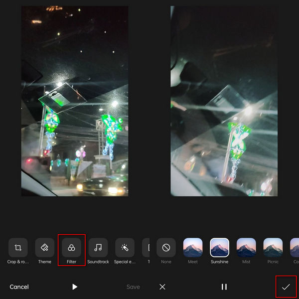 Android Built In Video Editing Feature Choose Filter And Save