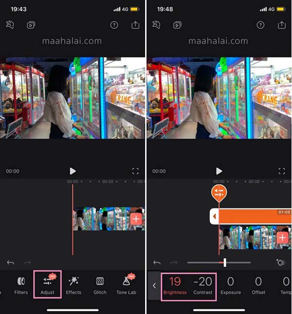 Adjust Brightness Videoleap