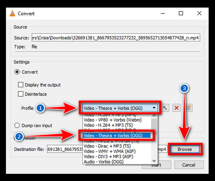 VLC Output Format Browse