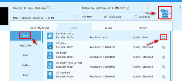 Choose MP4 Output