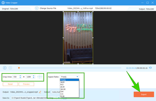 Tipard Change Aspect Ratio Export