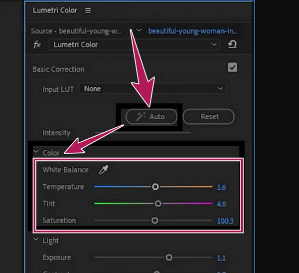 Premiere Adjust Lumetri Window