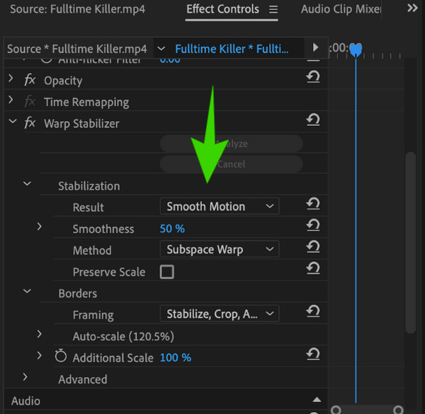 Premiere Warp Stabilizer Settings