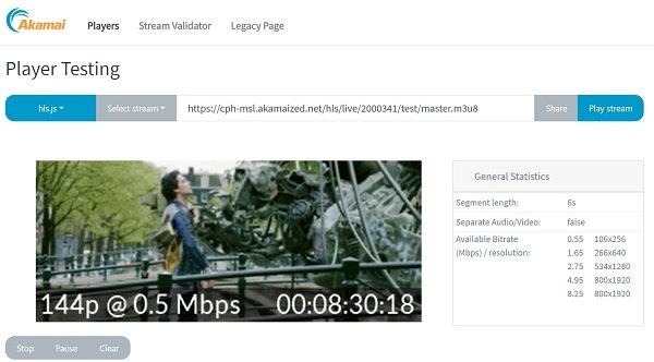 Akamai's online m3u8 player