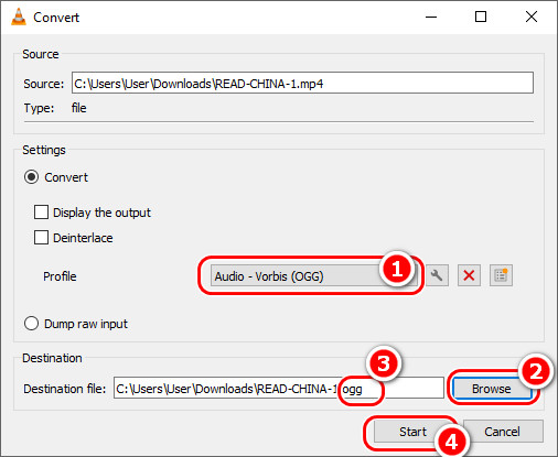 VLC Choose Output Ogg And Browse Final Path