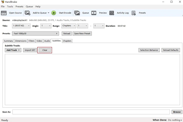 Handbrake remove subtitles