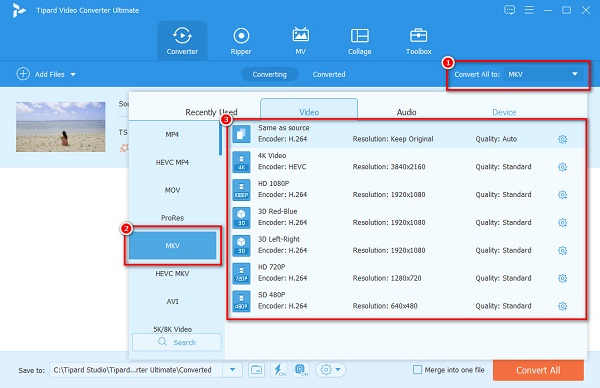 Select MKV Format