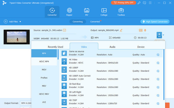 TVC WEBM to MP4 Converter