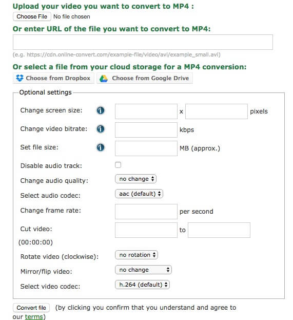 WebM to MP4 with Online-convert