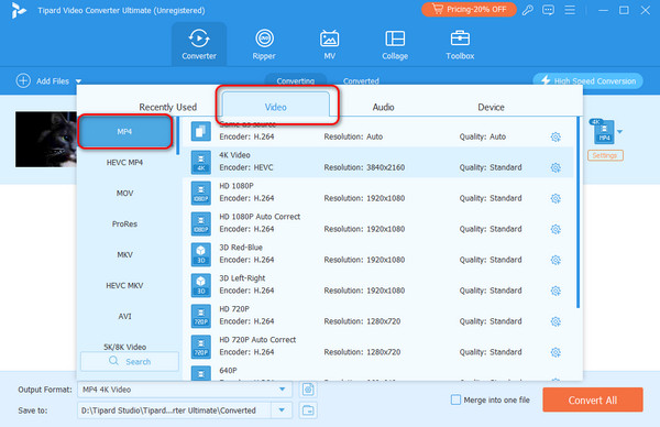 Select MP4 As Output Format