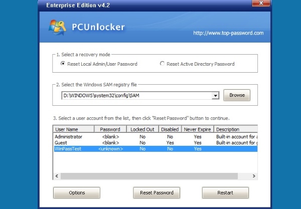 PCUnlocker Interface